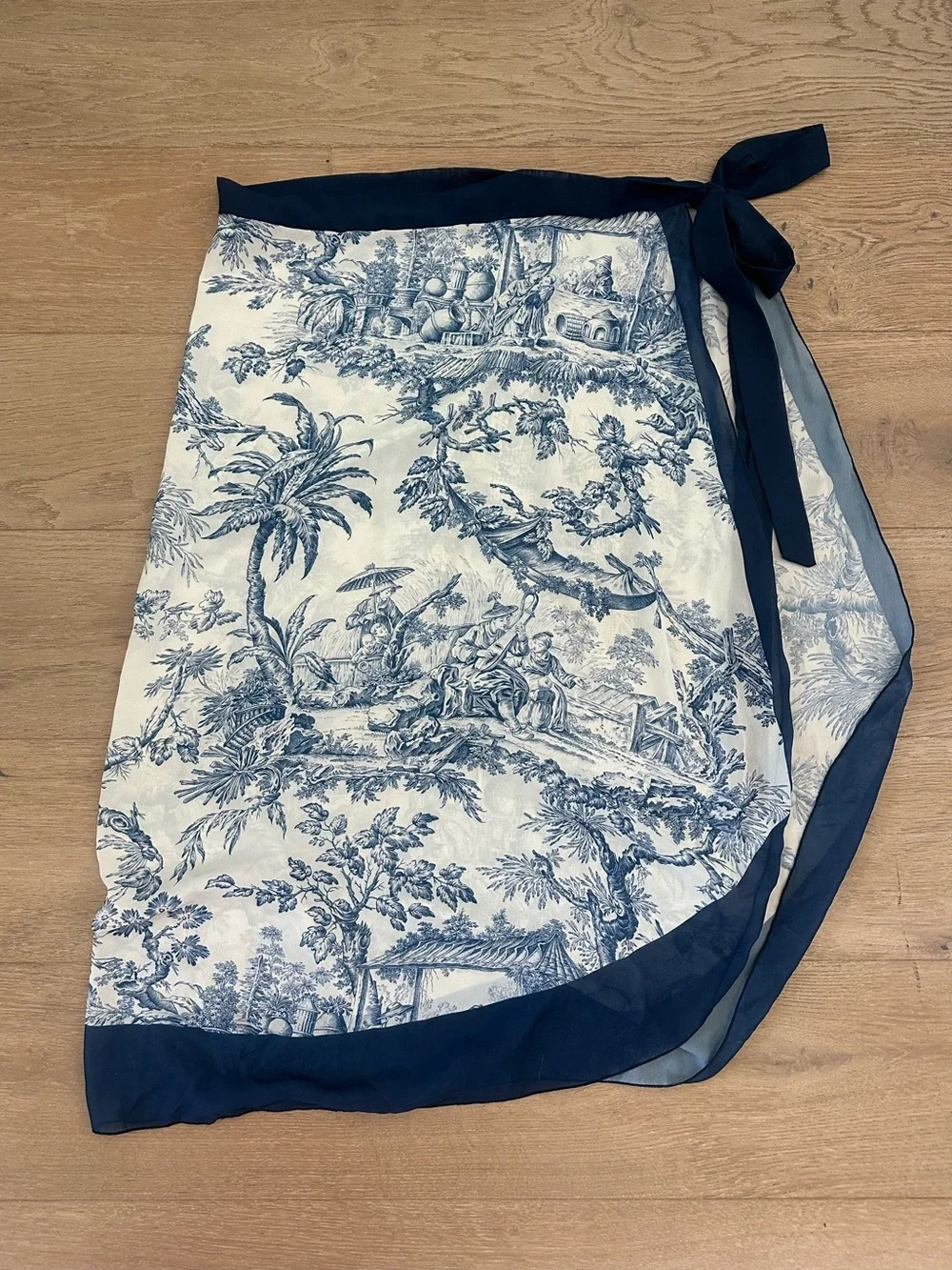 Blue & White Toile One Piece Swimsuit with Matching Sheer Sarong Cover-Up Set